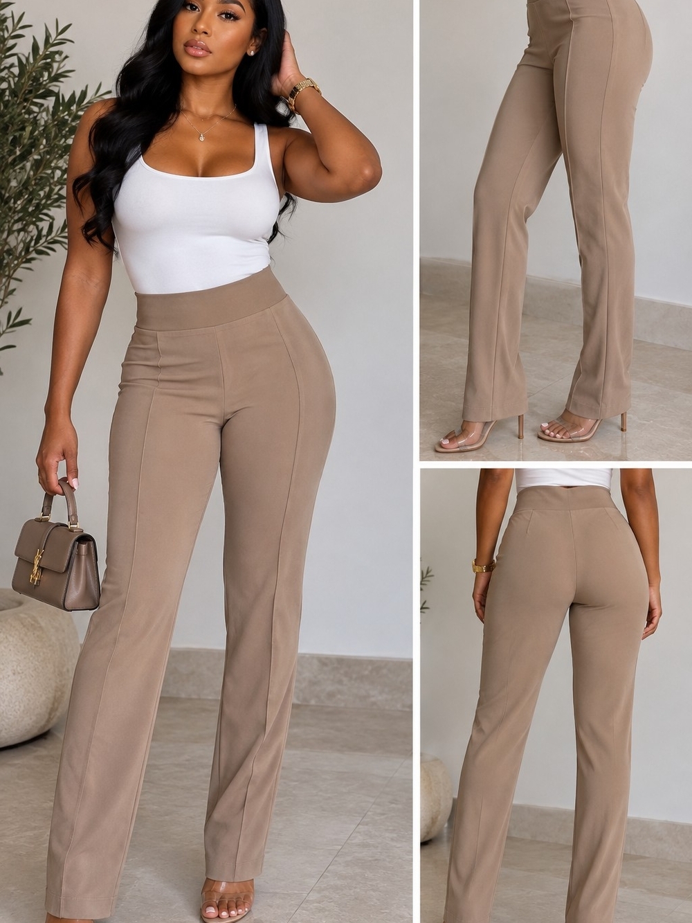 Zara Taupe High-Rise Flare Pants